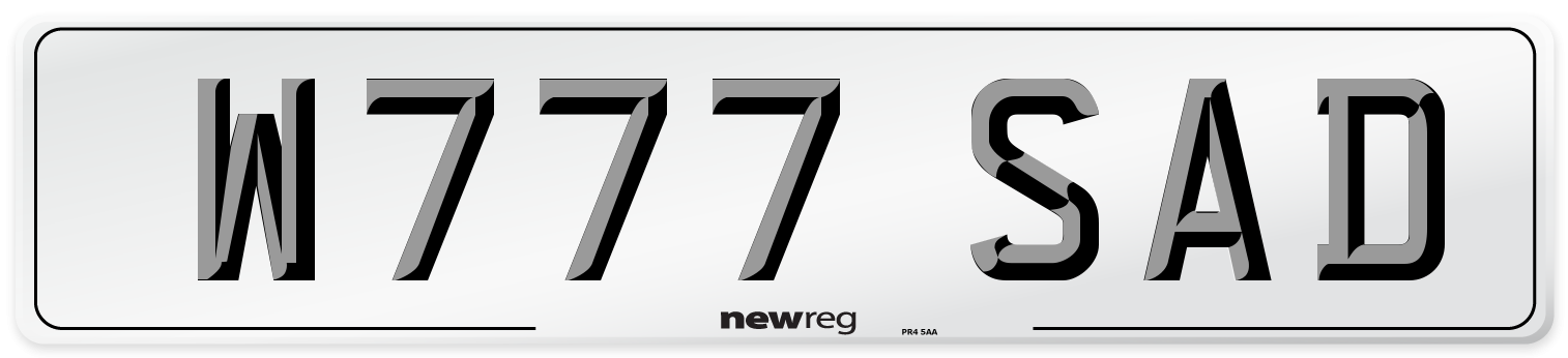 W777 SAD Number Plate from New Reg